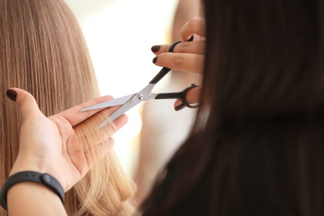 Professional hairdresser working with client in salon haircut sanford fl